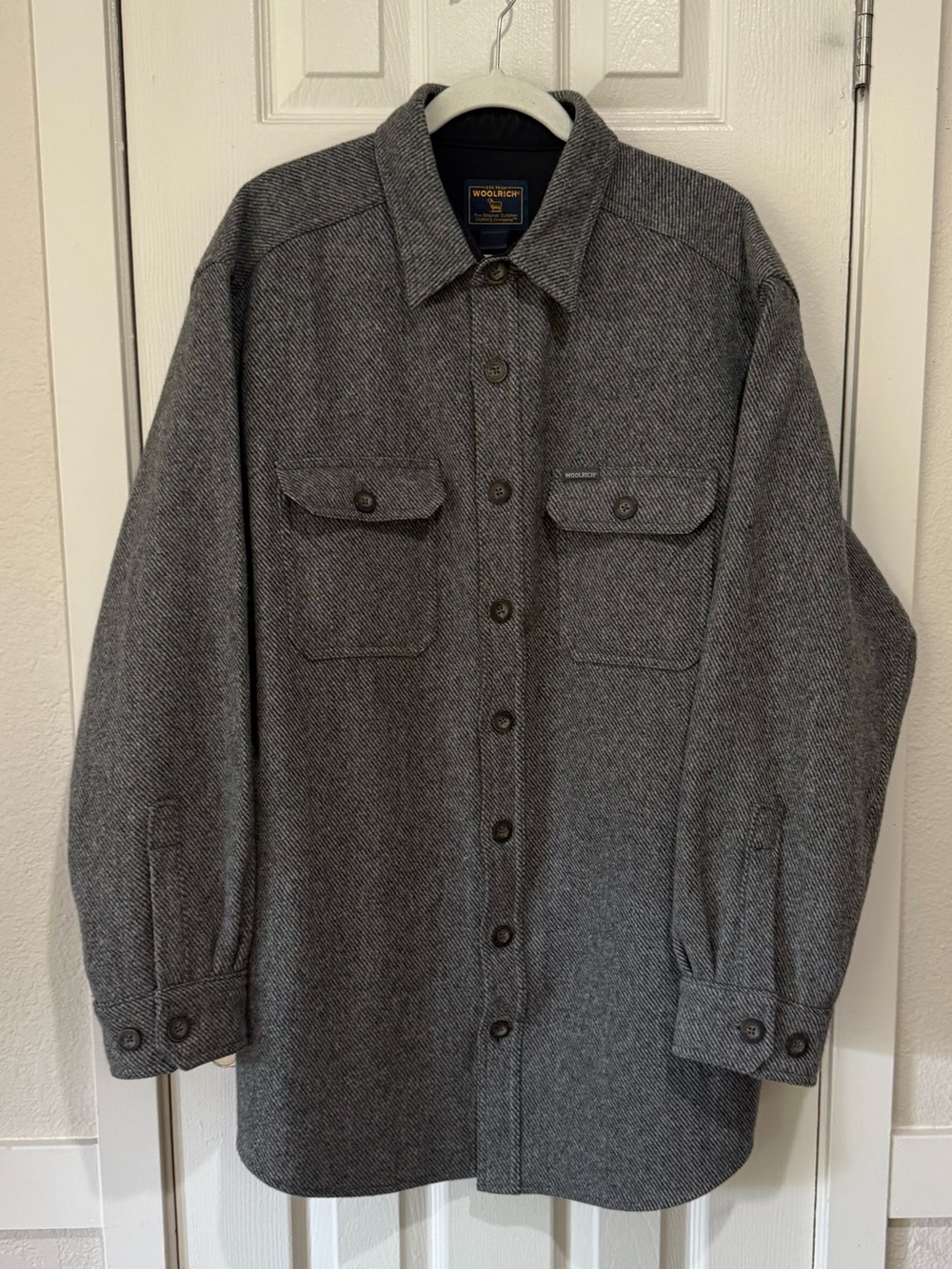 Woolrich Gray Herringbone Wool Shirt Jacket